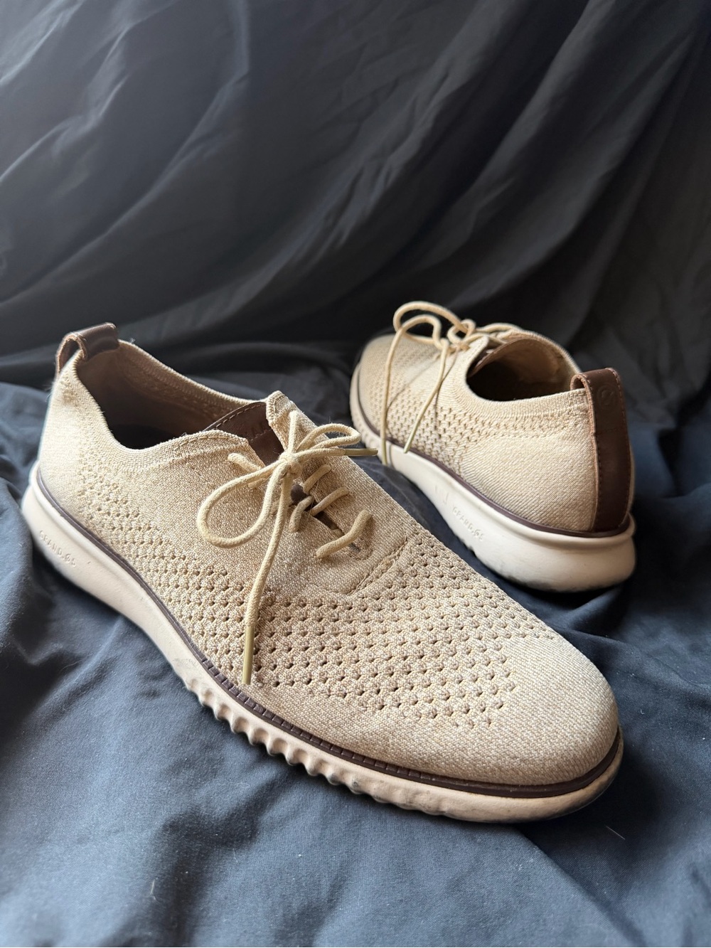 Cole Haan Men's Knit Derby Shoes in Cream with Brown Heel